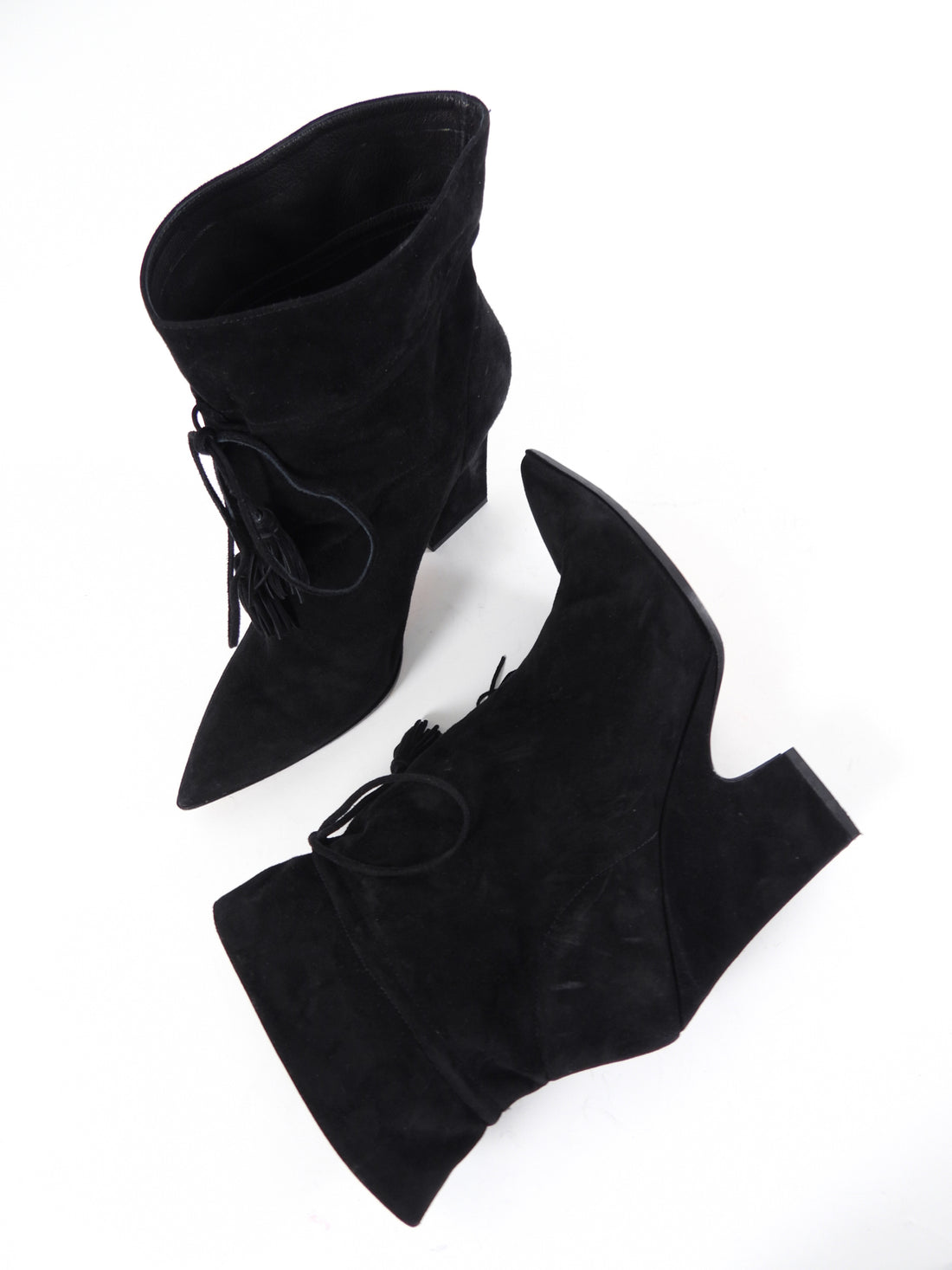 Aquazzura Black Suede Tassel Ankle Boot - 40