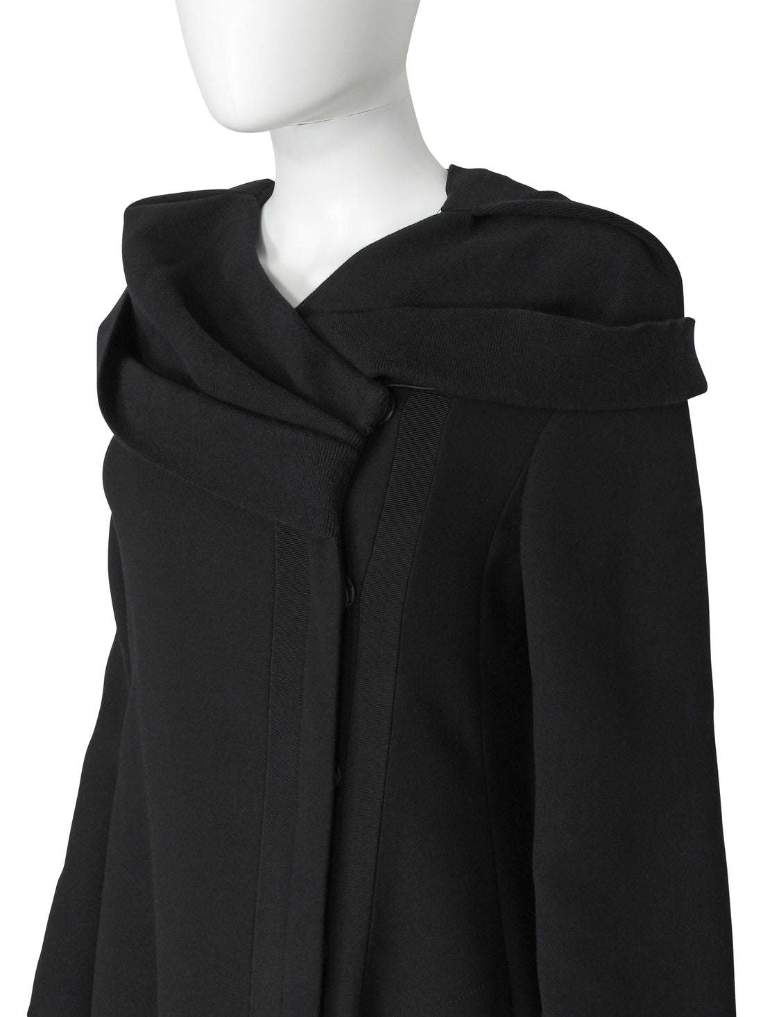 Giorgio Armani Black Wool Cowl Neck Grosgrain Trim Opera Coat - 42