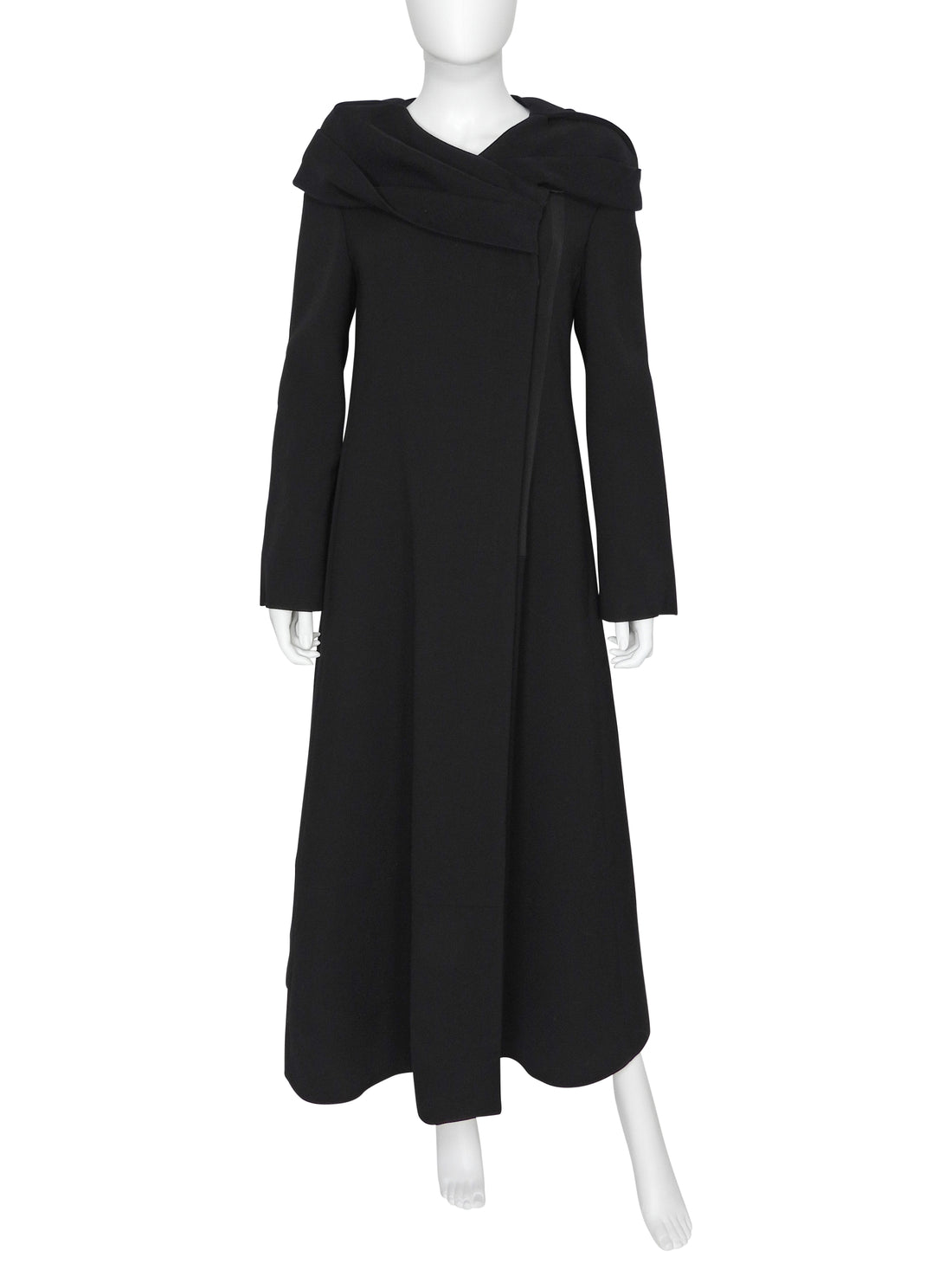 Giorgio Armani Black Wool Cowl Neck Grosgrain Trim Opera Coat - 42