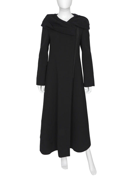 Giorgio Armani Black Wool Cowl Neck Grosgrain Trim Opera Coat - 42