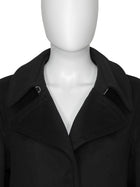 Giorgio Armani Black Leather Trim Cashmere Short Peacoat - 42
