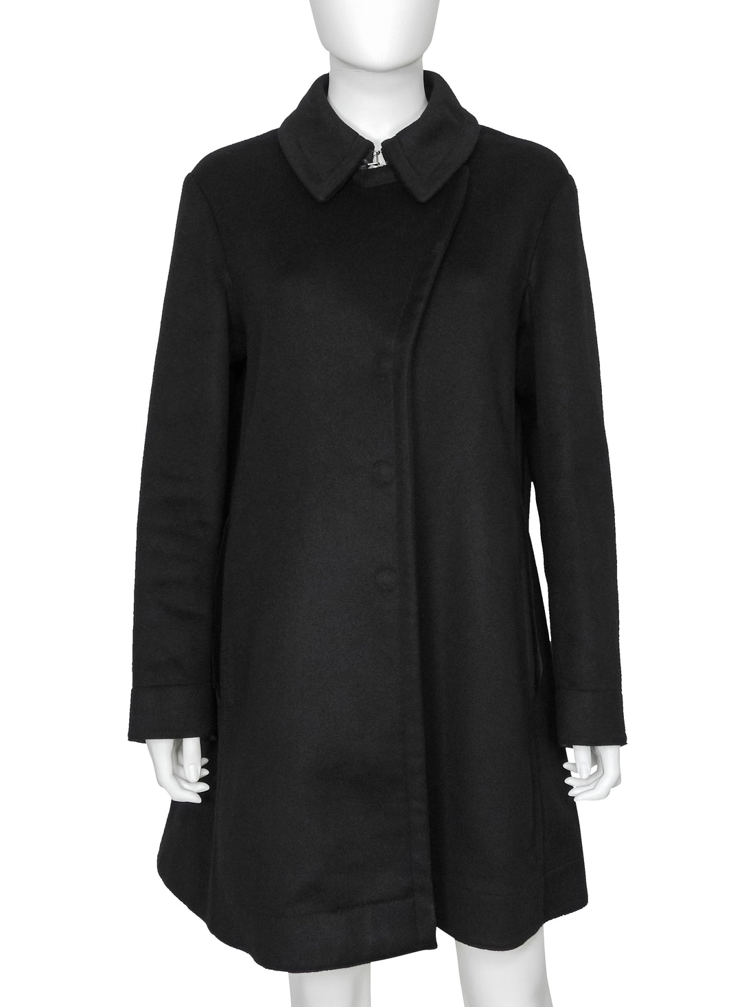 Giorgio Armani Black Leather Trim Cashmere Short Peacoat - 42