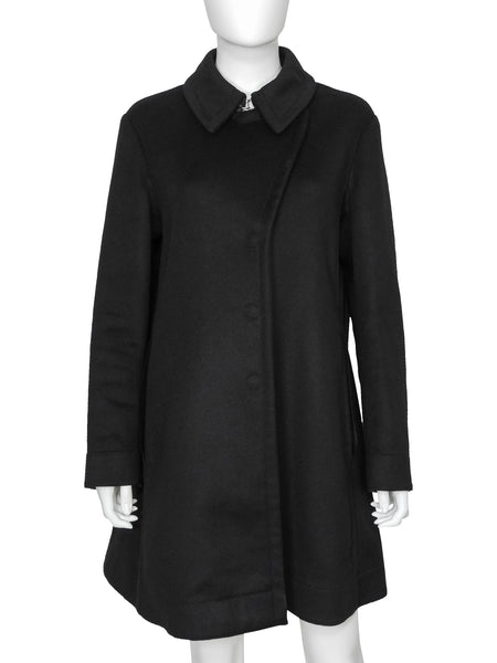 Giorgio Armani Black Leather Trim Cashmere Short Peacoat - 42