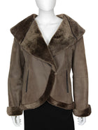 Giorgio Armani Taupe Brown Shearling Shawl Collar Short Jacket - 44
