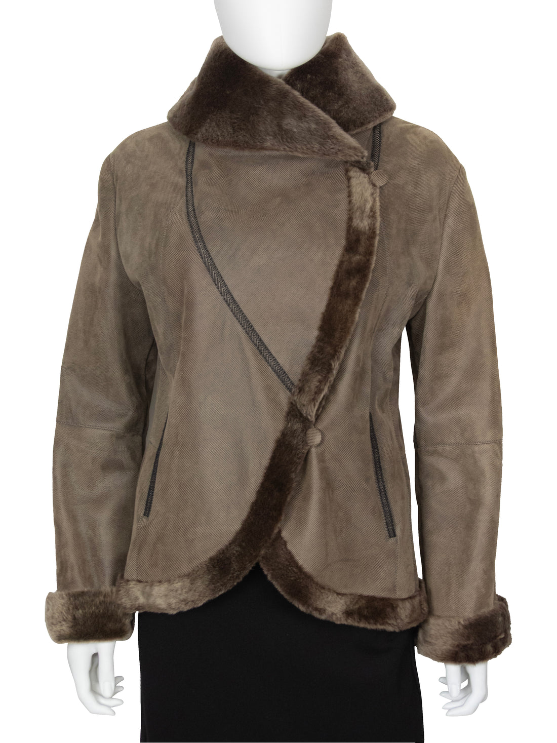 Giorgio Armani Taupe Brown Shearling Shawl Collar Short Jacket - 44