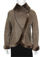 Giorgio Armani Taupe Brown Shearling Shawl Collar Short Jacket - 44