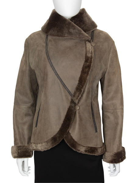Giorgio Armani Taupe Brown Shearling Shawl Collar Short Jacket - 44