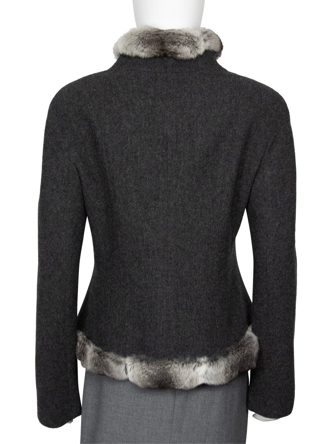 Giorgio Armani Grey Chinchilla Fur Trim Wool Jacket - 44