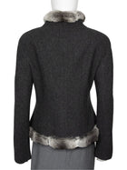 Giorgio Armani Grey Chinchilla Fur Trim Wool Jacket - 44