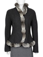 Giorgio Armani Grey Chinchilla Fur Trim Wool Jacket - 44