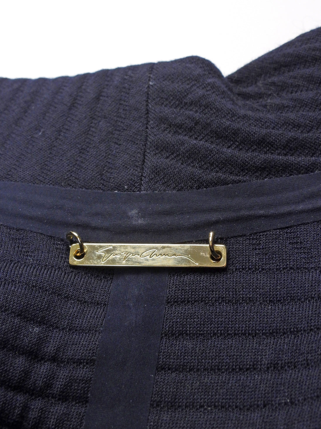 Giorgio Armani Navy Blue Rib Texture Knit Jersey Coat with Suede Resin Buckle - IT 44 / 8 / M