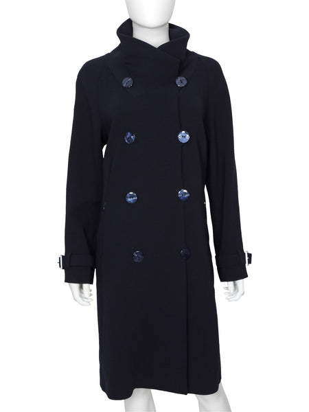 Giorgio Armani Midnight Navy Wool Double Breasted Soft Trench - 42