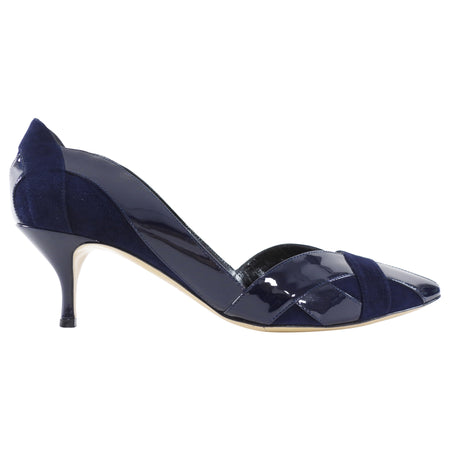 Giorgio Armani Navy Suede and Patent Pumps - 40