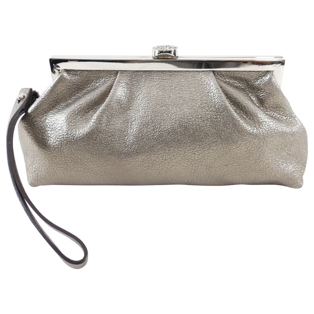 Giorgio Armani Pewter Leather Mini Evening Wristlet Bag