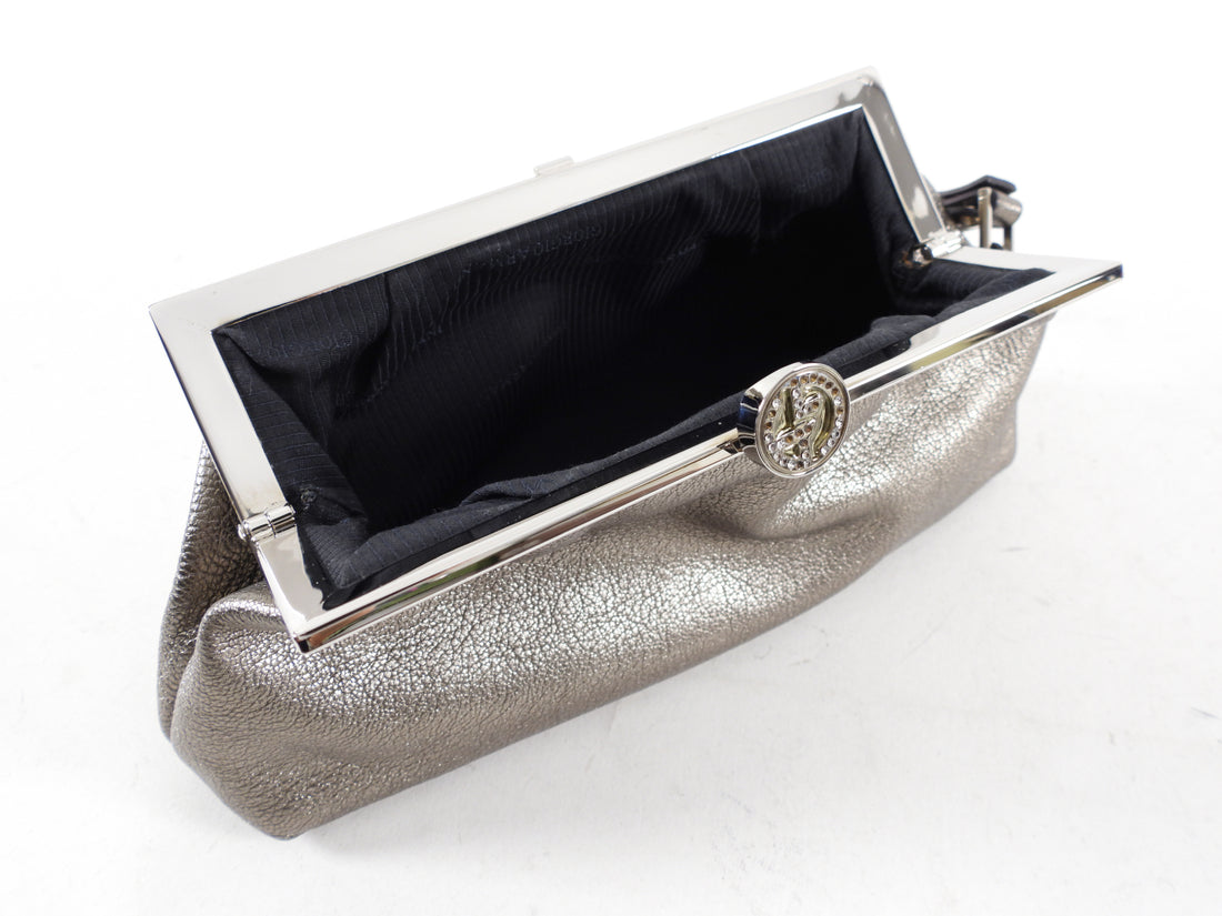 Giorgio Armani Pewter Leather Mini Evening Wristlet Bag