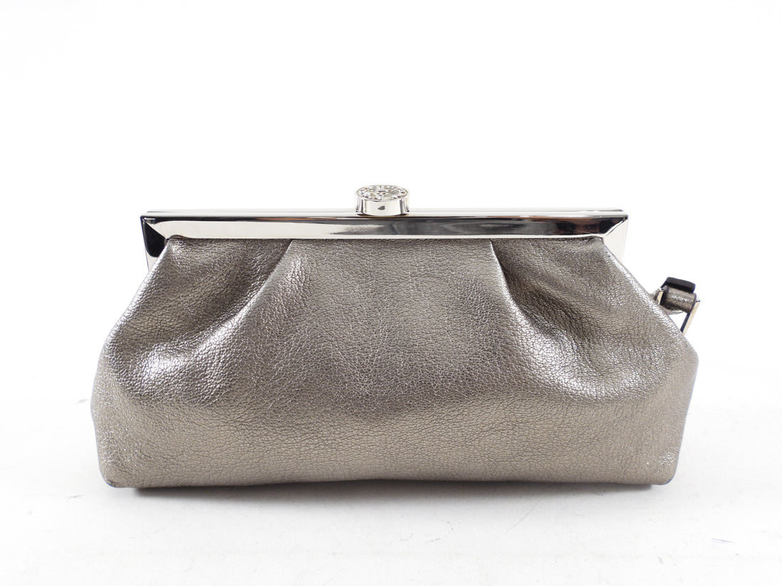 Giorgio Armani Pewter Leather Mini Evening Wristlet Bag