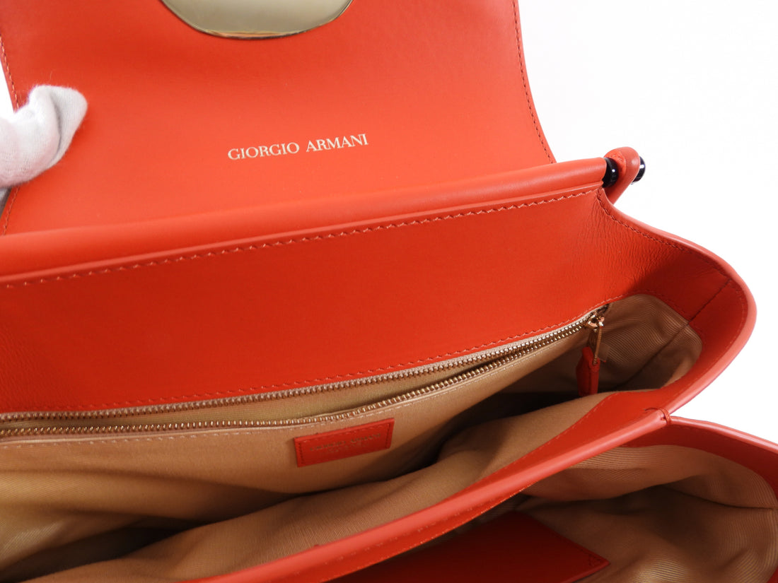 Giorgio Armani Red Leather Resin Clasp Tote Bag