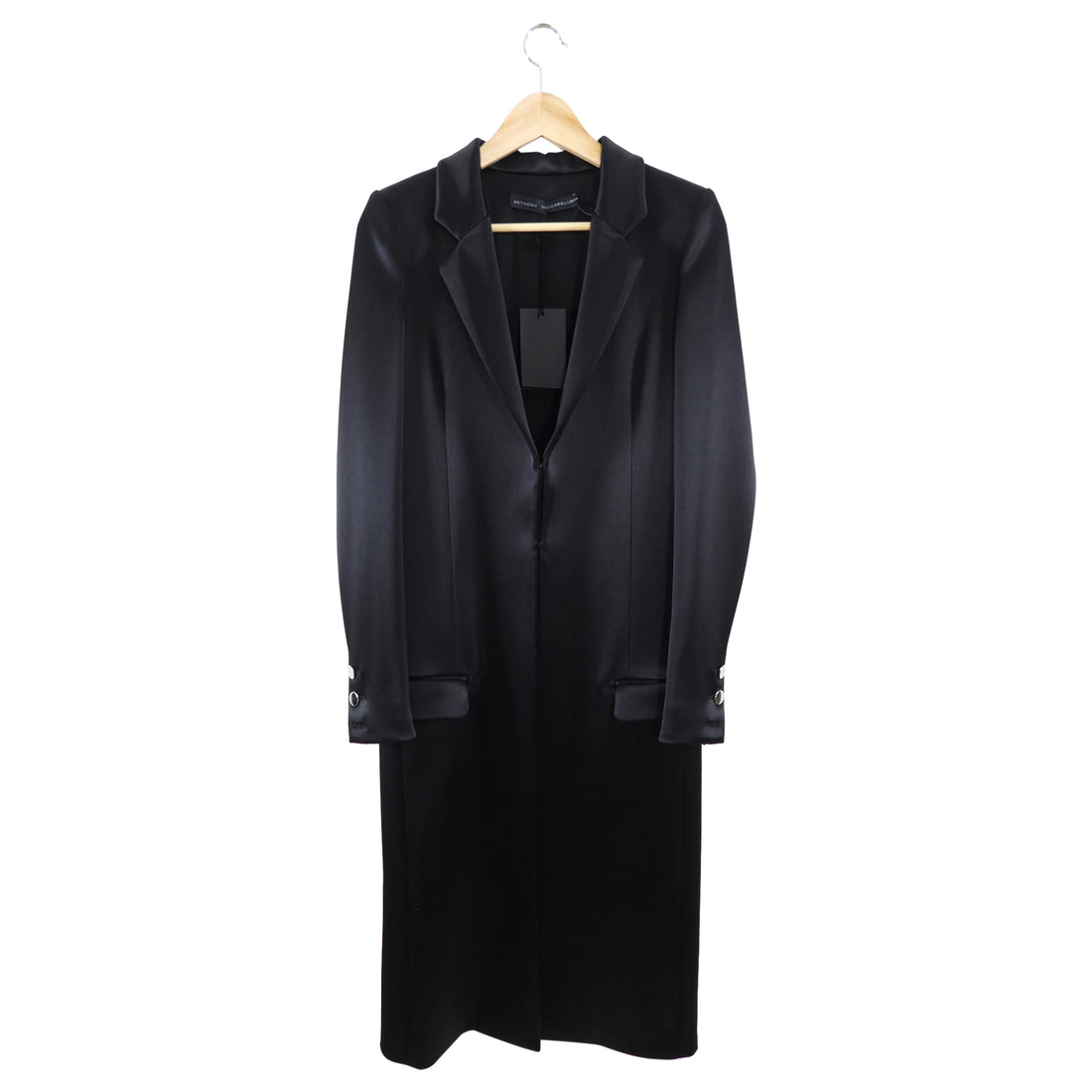 Anthony Vacarello Runway Black Satin Long Evening Coat - 2