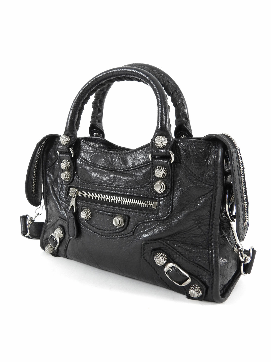 Balenciaga Black Leather Mini Motocross City Two Way Bag