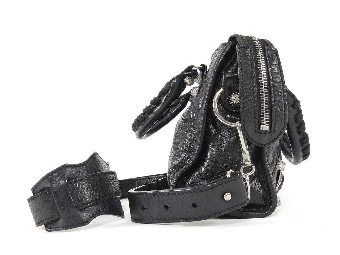 Balenciaga Black Leather Mini Motocross City Two Way Bag