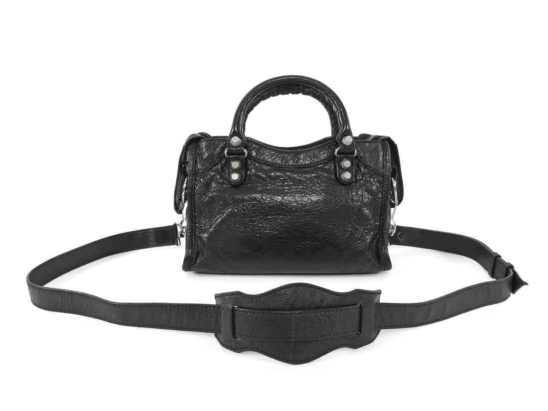 Balenciaga Black Leather Mini Motocross City Two Way Bag