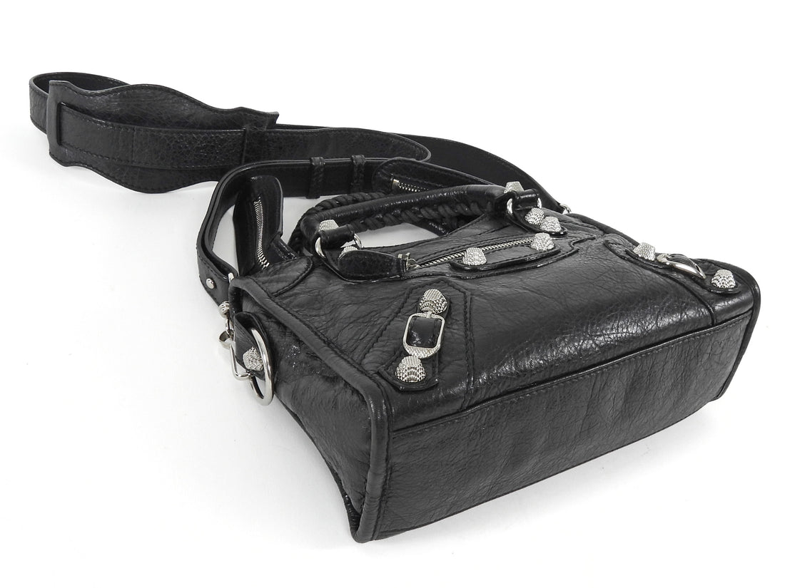 Balenciaga Black Leather Mini Motocross City Two Way Bag