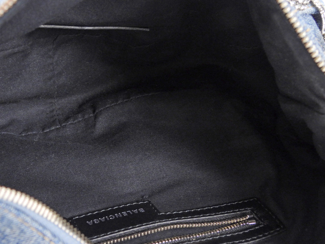 Balenciaga Blue Cagole Denim Crystal Small Bag