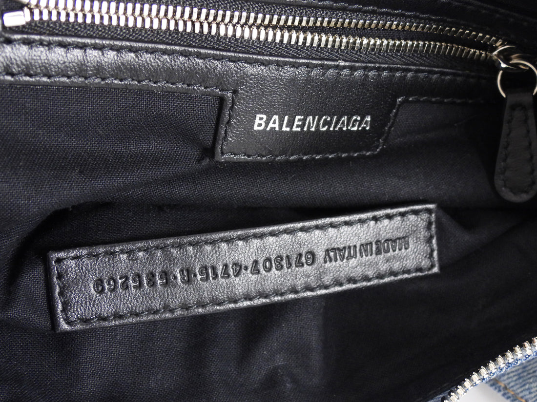 Balenciaga Blue Cagole Denim Crystal Small Bag