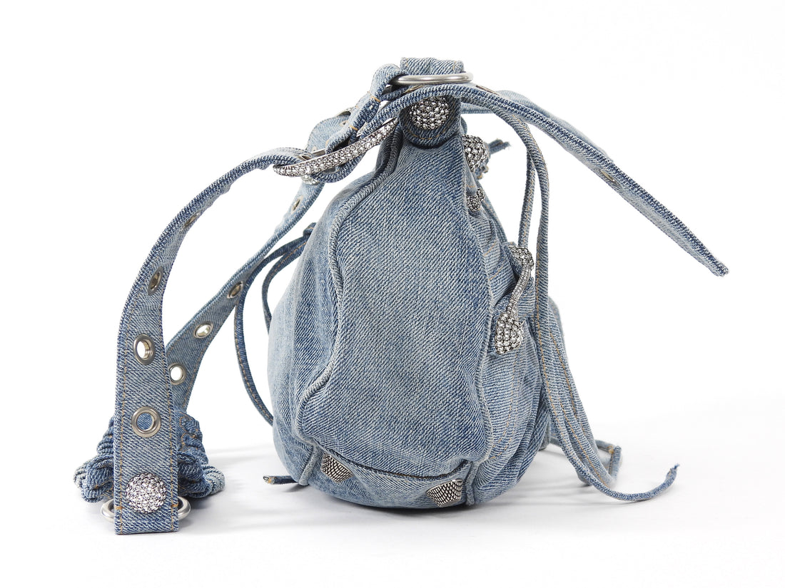 Balenciaga Blue Cagole Denim Crystal Small Bag