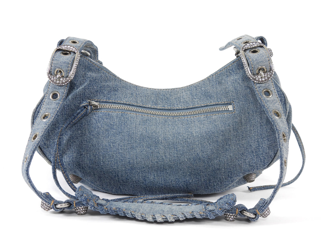 Balenciaga Blue Cagole Denim Crystal Small Bag