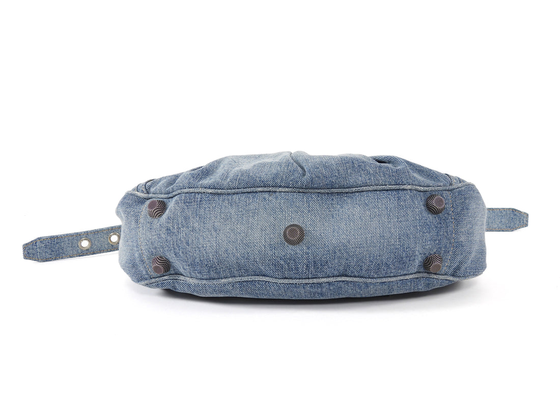 Balenciaga Blue Cagole Denim Crystal Small Bag