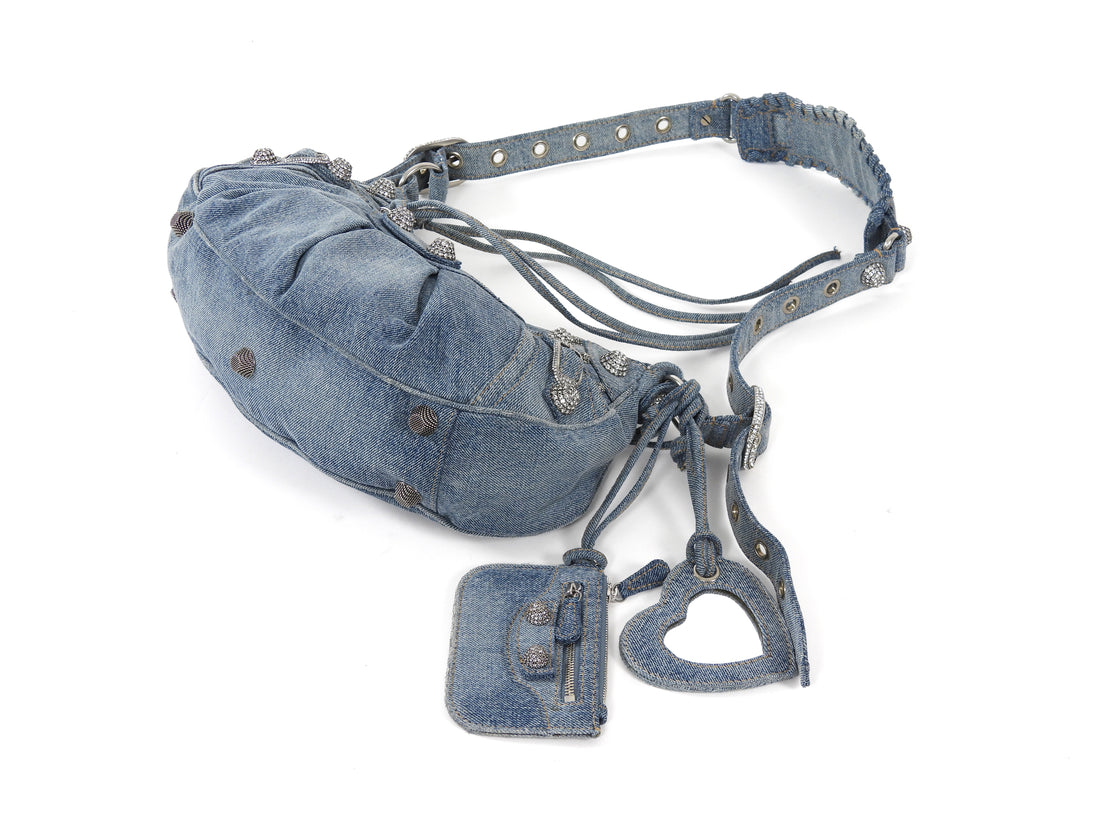 Balenciaga Blue Cagole Denim Crystal Small Bag