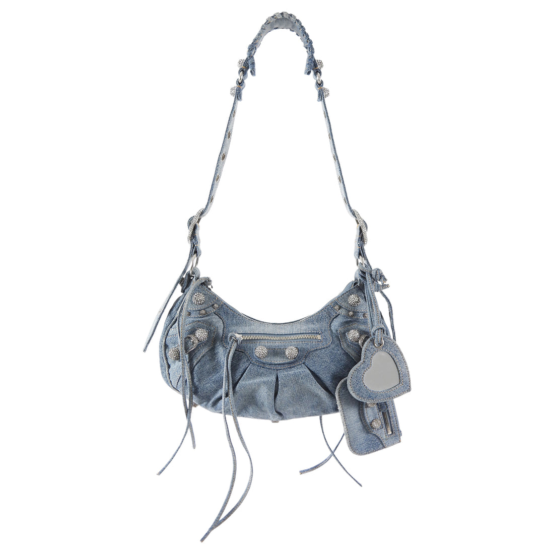 Balenciaga Blue Cagole Denim Crystal Small Bag