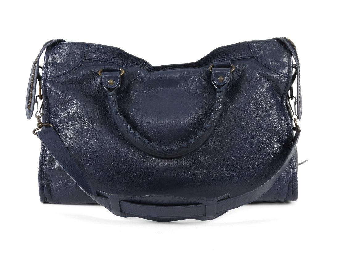 Balenciaga Midnight Navy AW2015 Arena Lambskin Leather Medium Classic City Moto Bag