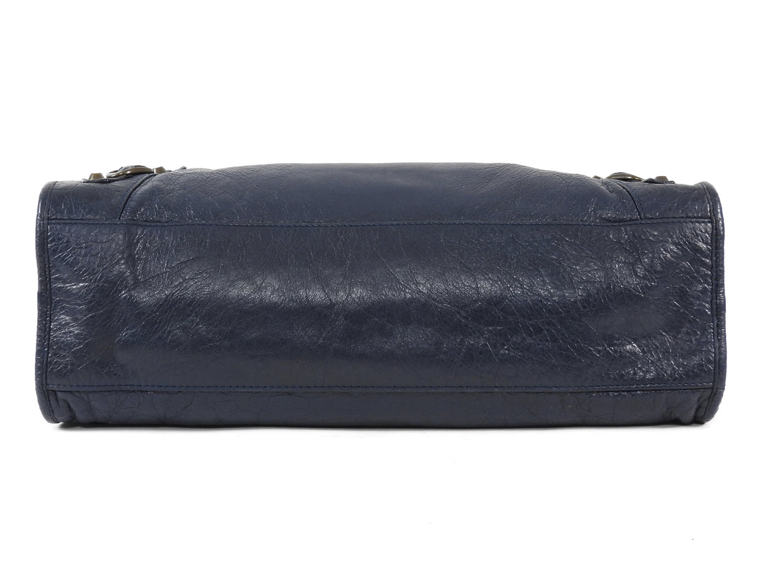 Balenciaga Midnight Navy AW2015 Arena Lambskin Leather Medium Classic City Moto Bag