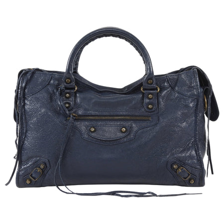 Balenciaga Midnight Navy AW2015 Arena Lambskin Leather Medium Classic City Moto Bag