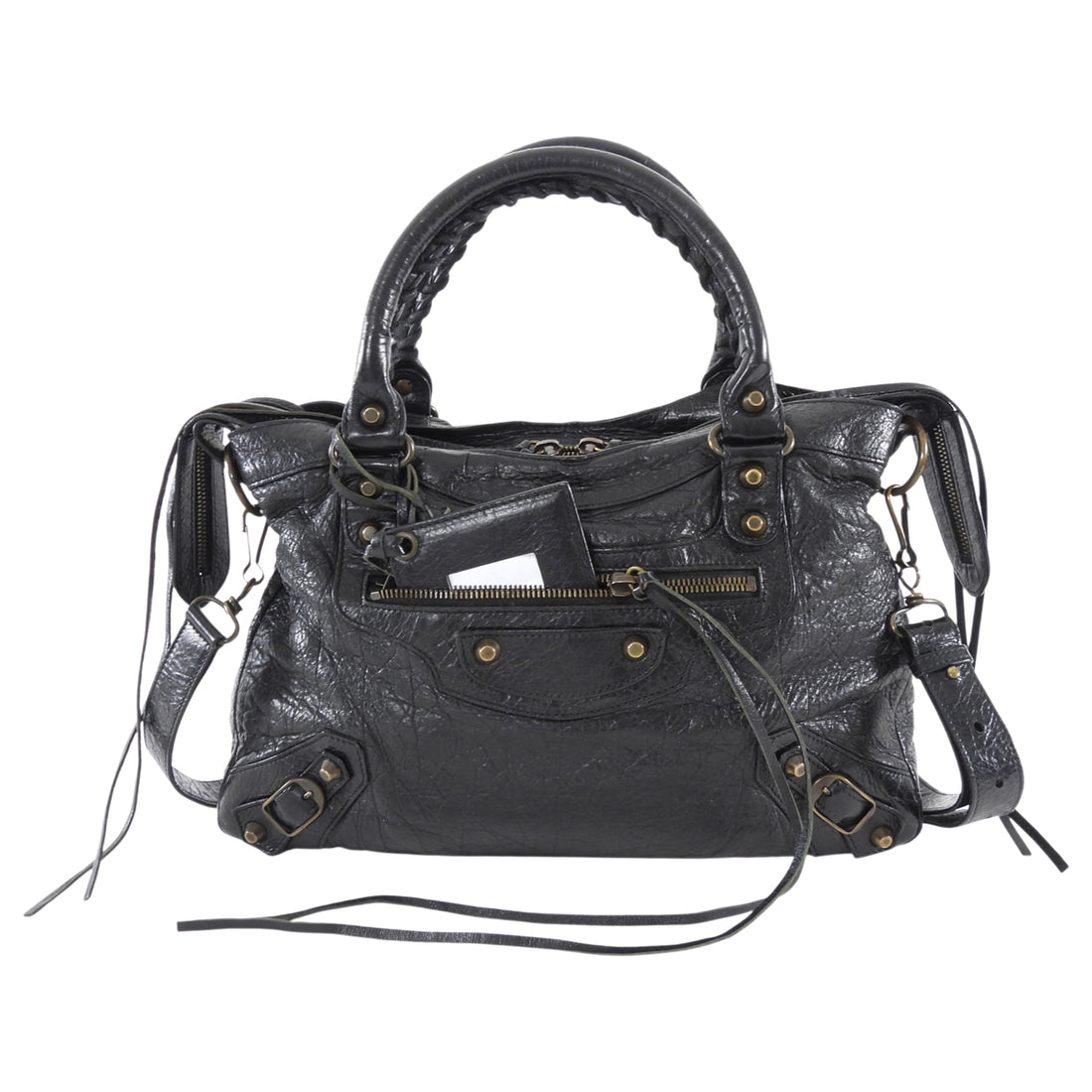Balenciaga Black Lambskin Leather Classic Motocross First Bag