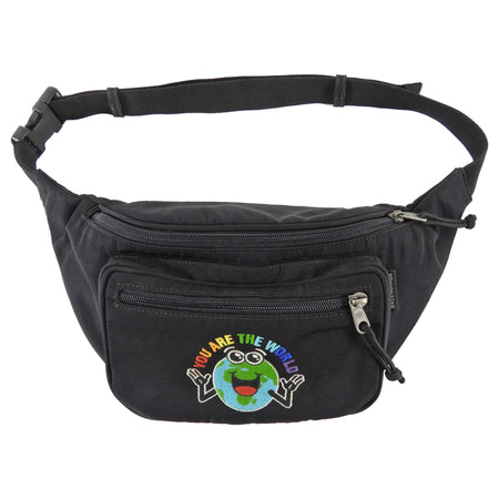 Balenciaga Black Textile "We are the World" Fanny Pouch Bag