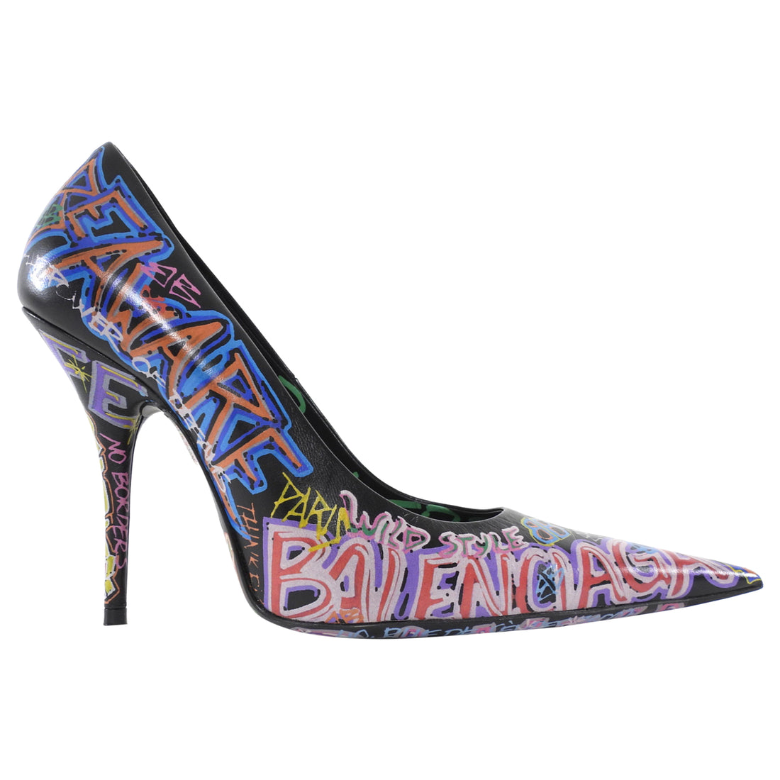 Balenciaga Black Multicolor Graffiti Print Pointed Toe Pumps - 37