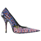 Balenciaga Black Multicolor Graffiti Print Pointed Toe Pumps - 37