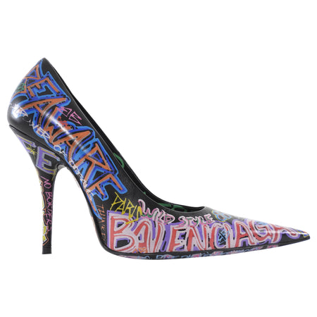 Balenciaga Black Multicolor Graffiti Print Pointed Toe Pumps - 37