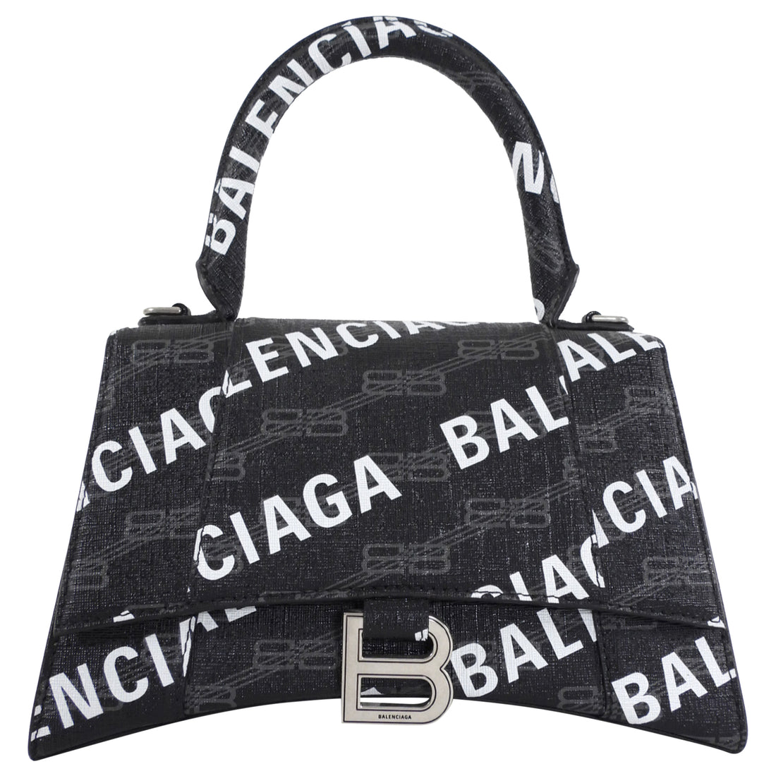 Balenciaga  Black BB Monogram Logo All Over Hourglass XS Bag