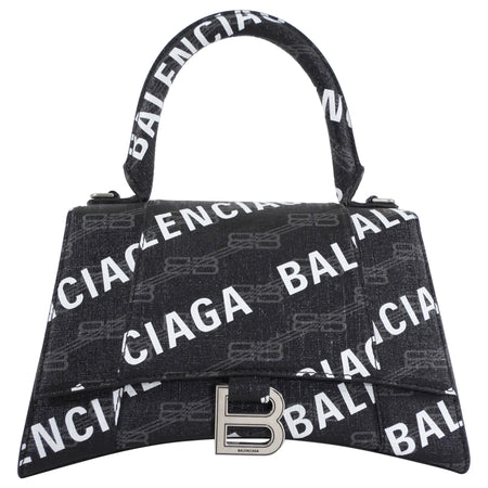 Balenciaga  Black BB Monogram Logo All Over Hourglass XS Bag