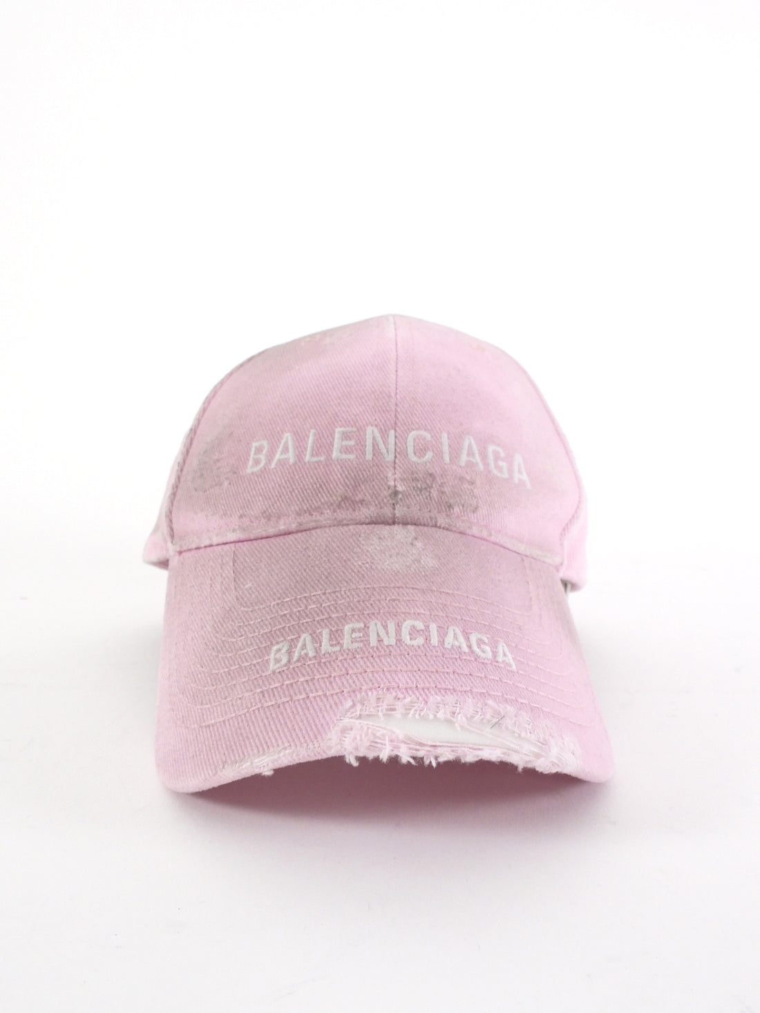 Balenciaga Pink Distressed Double Logo Baseball Cap - L
