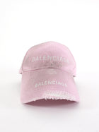 Balenciaga Pink Distressed Double Logo Baseball Cap - L