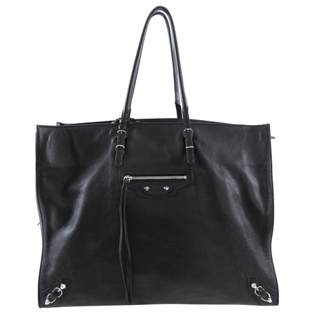 Balenciaga Large Black Leather Papier A4 Tote Bag