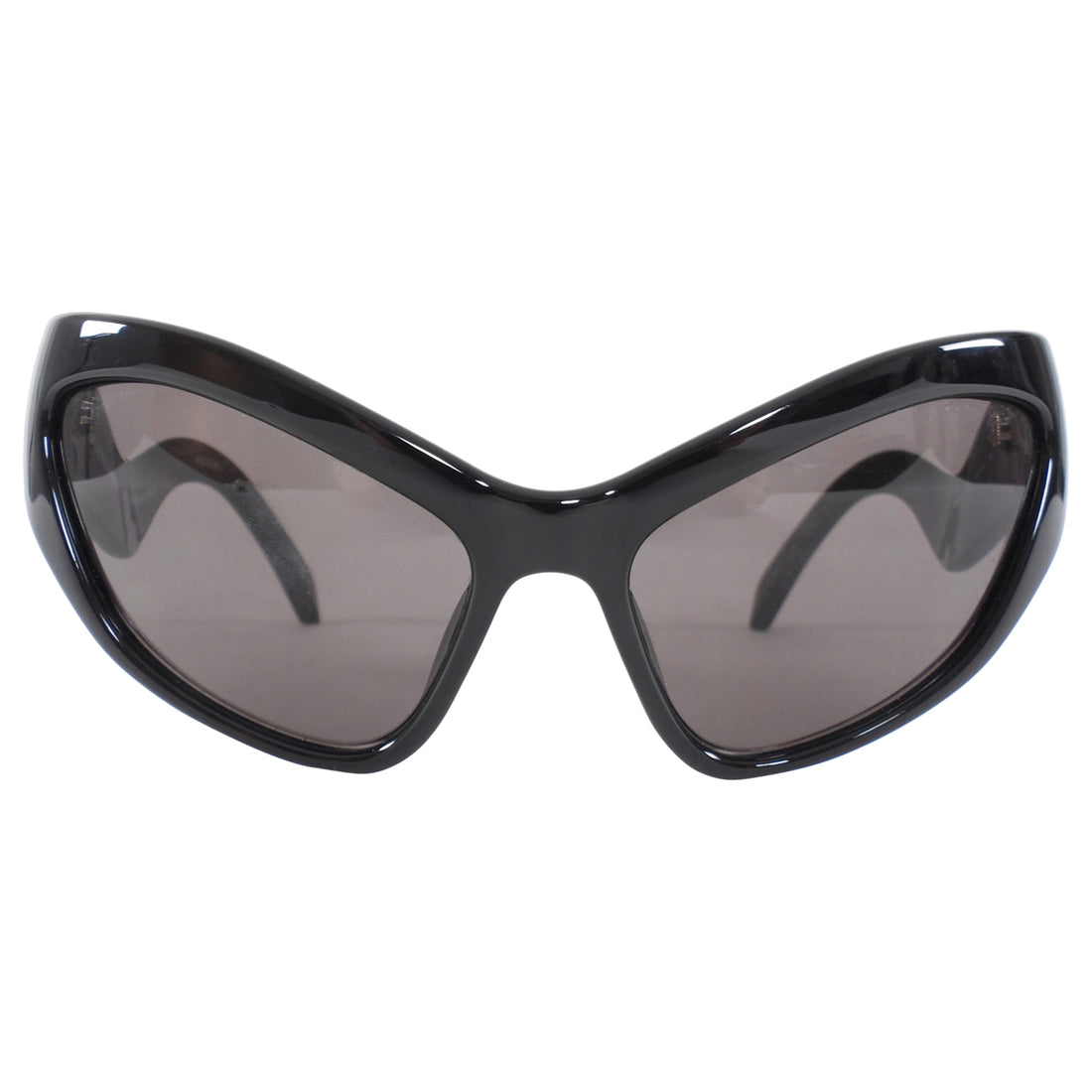 Balenciaga Black Acetate Cat Eye Wave Arm Logo Sunglasses