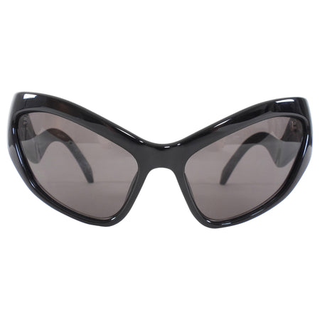 Balenciaga Black Acetate Cat Eye Wave Arm Logo Sunglasses