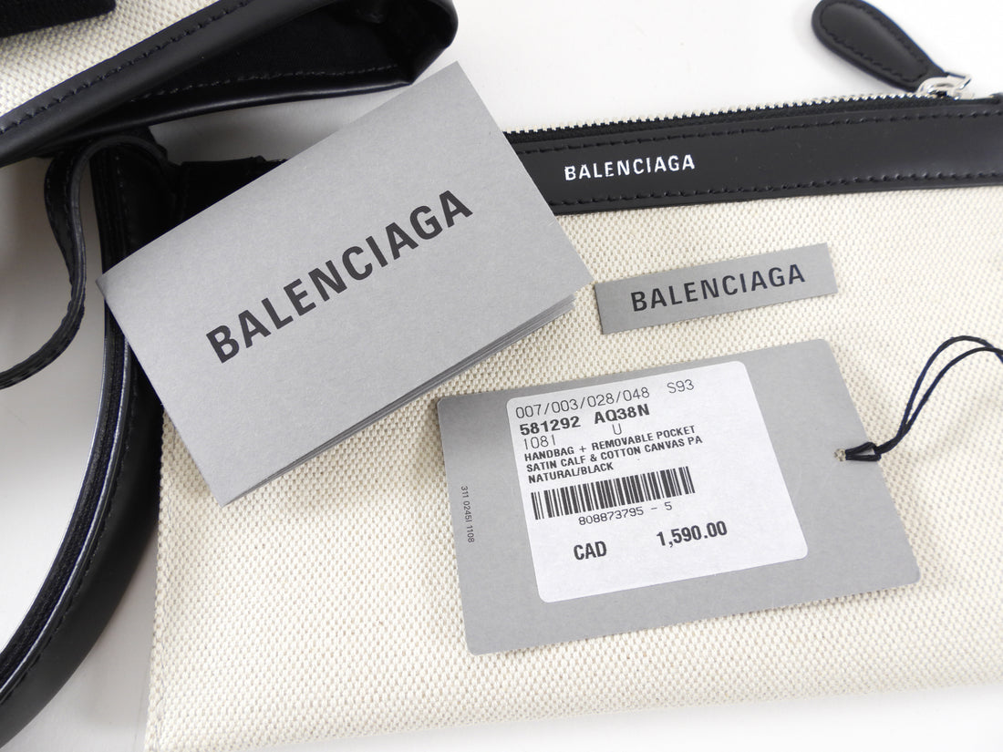 Balenciaga Canvas Navy Cabas Medium Tote Bag with Pouch