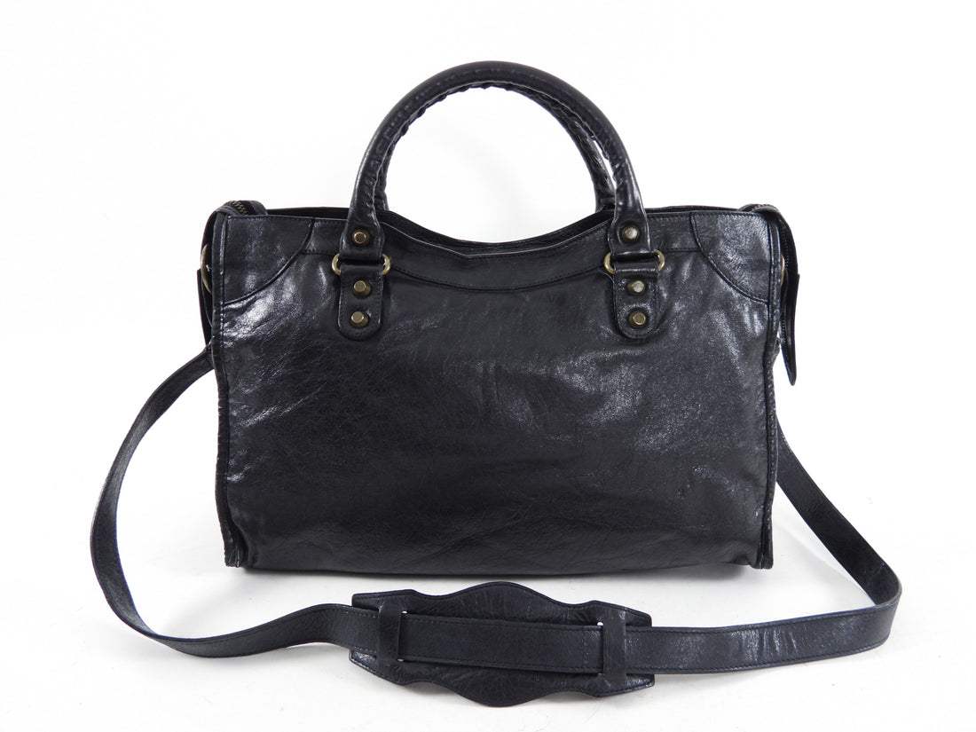 Balenciaga Black Lambskin Leather City Bag